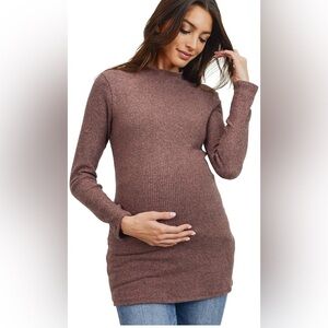 EUC Hello Miz Women's Ribbed Long Sleeve Mock Neck Maternity Top - Medium